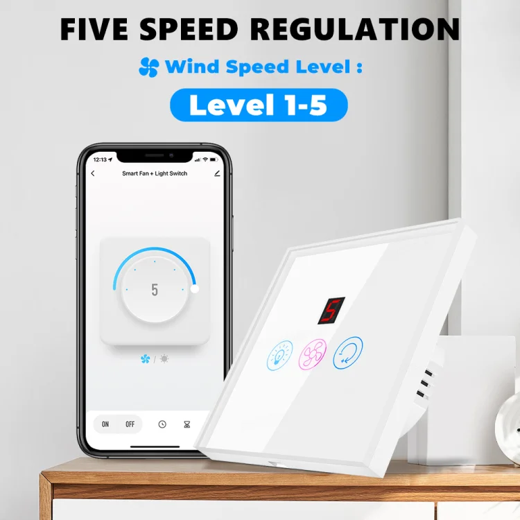 Wifi Smart Fan and Light Switch Digit Version White - ছবি 2