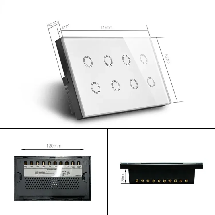 WiFi 4-Gang Smart Touch Screen Glass Panel Wall Switch with Fan Speed Control Black - ছবি 5