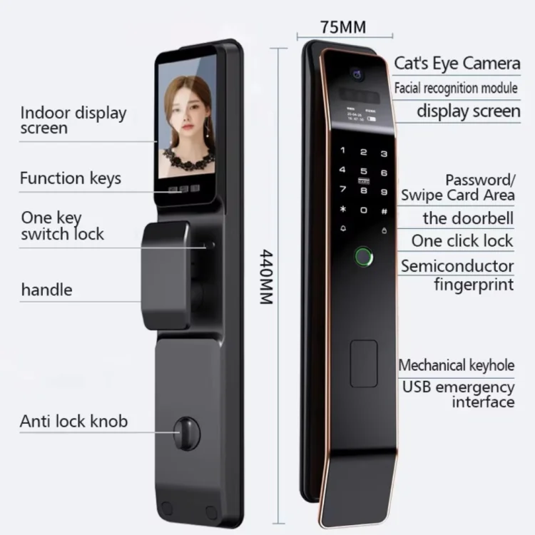 L9 Premium  3D Face Recognition Smart Video Call and Fingerprint Door Lock - ছবি 2