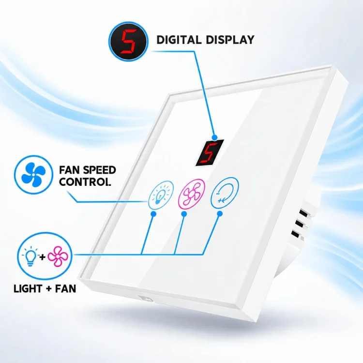 Wifi Smart Fan and Light Switch Digit Version White