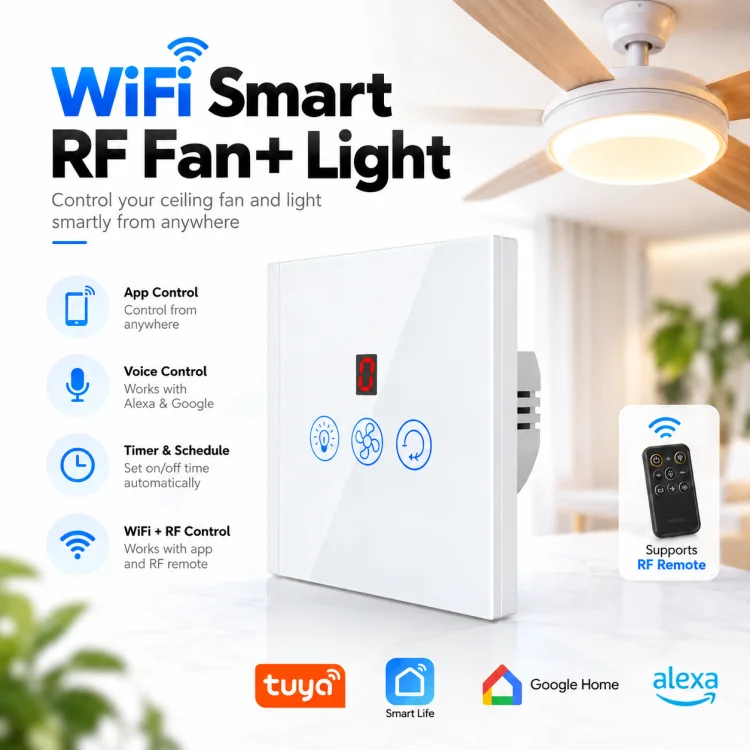 Wifi Smart Fan and Light Switch RF White